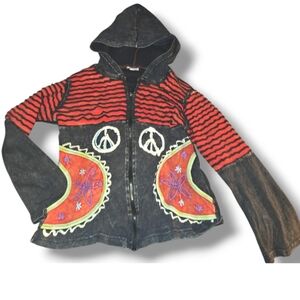 India Boutique Kids Striped Black and Red Embroidered Jacket